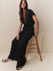 Black Textured Wide Leg Trousers - Image 2 of 8