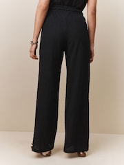 Black Textured Wide Leg Trousers - Image 4 of 8