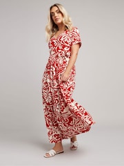 Yours Curve Red Floral Wrap Dress - Image 1 of 5
