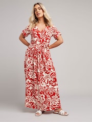 Yours Curve Red Floral Wrap Dress - Image 2 of 5