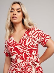 Yours Curve Red Floral Wrap Dress - Image 3 of 5