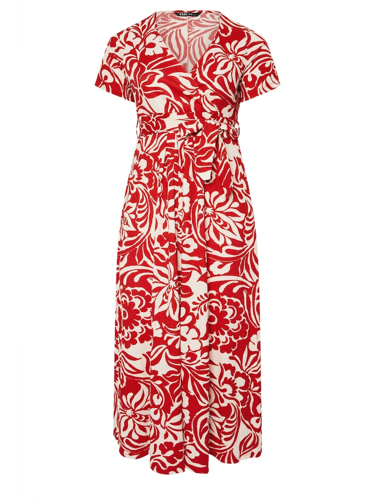 Yours Curve Red Floral Wrap Dress - Image 5 of 5