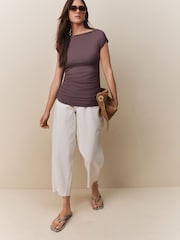 Mink Brown Short Sleeve Ruched Detail Jersey T-Shirt - Image 3 of 8