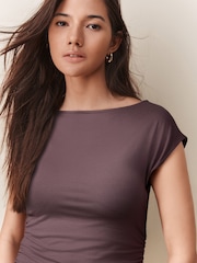 Mink Brown Short Sleeve Ruched Detail Jersey T-Shirt - Image 5 of 8
