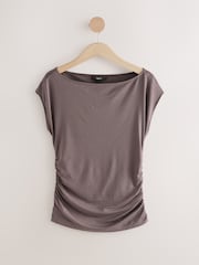 Mink Brown Short Sleeve Ruched Detail Jersey T-Shirt - Image 6 of 8