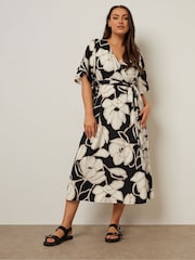 Yours Curve Charcoal Black Abstract Wrap Dress - Image 1 of 5