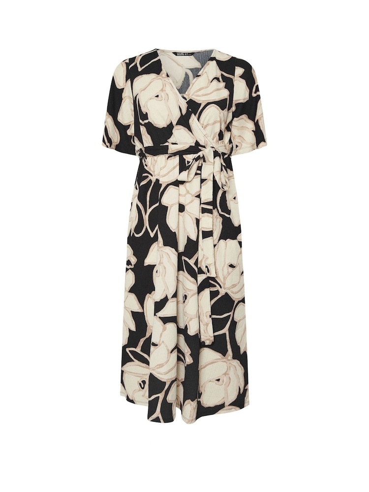 Yours Curve Charcoal Black Abstract Wrap Dress - Image 5 of 5