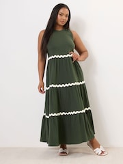 Yours Curve Green Contrast Trim Tierred 100% Cotton Dress - Image 2 of 5