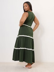 Yours Curve Green Contrast Trim Tierred 100% Cotton Dress - Image 3 of 5