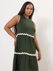 Yours Curve Green Contrast Trim Tierred 100% Cotton Dress - Image 4 of 5