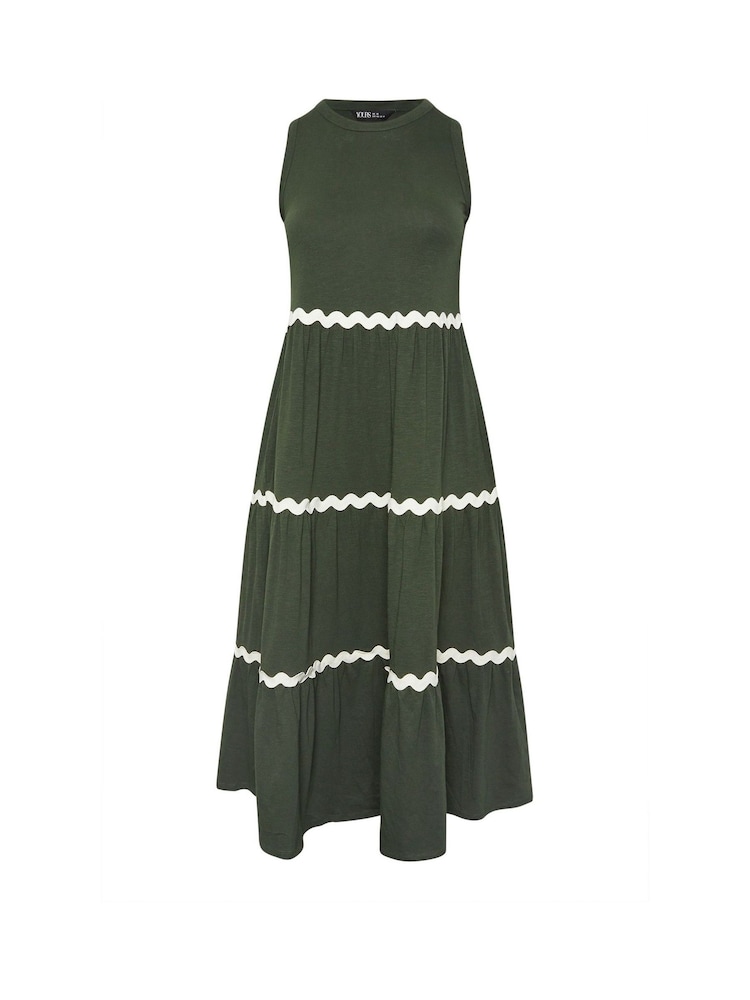 Yours Curve Green Contrast Trim Tierred 100% Cotton Dress - Image 5 of 5