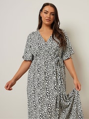 Yours Curve Black Abstract Wrap Dress - Image 1 of 5