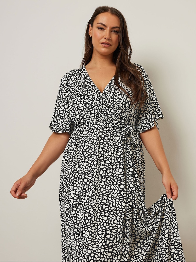 Yours Curve Black Abstract Wrap Dress - Image 1 of 5