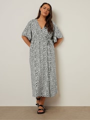 Yours Curve Black Abstract Wrap Dress - Image 2 of 5