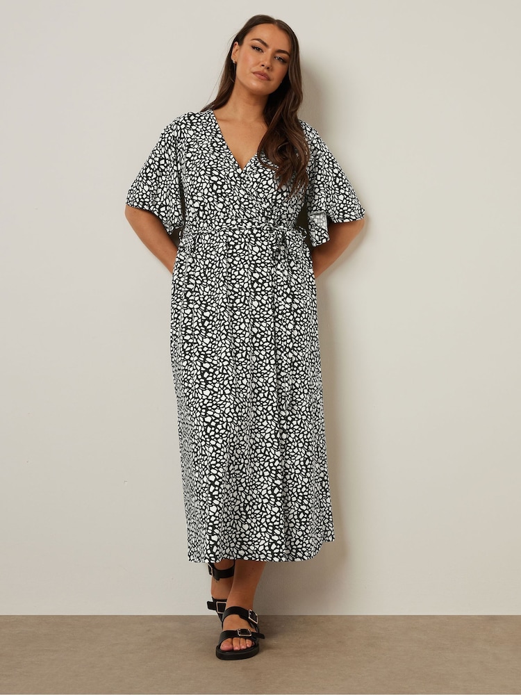Yours Curve Black Abstract Wrap Dress - Image 2 of 5