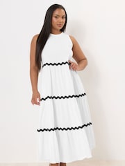 Yours Curve White Contrast Trim Tierred 100% Cotton Dress - Image 1 of 5