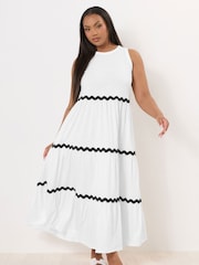 Yours Curve White Contrast Trim Tierred 100% Cotton Dress - Image 2 of 5