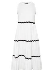 Yours Curve White Contrast Trim Tierred 100% Cotton Dress - Image 5 of 5