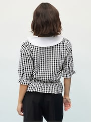 PixieGirl Petite Black 100% Cotton Gingham Collar Tie Front Top - Image 4 of 6