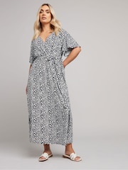 Yours Curve Blue Abstract Wrap Dress - Image 1 of 5