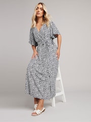 Yours Curve Blue Abstract Wrap Dress - Image 2 of 5