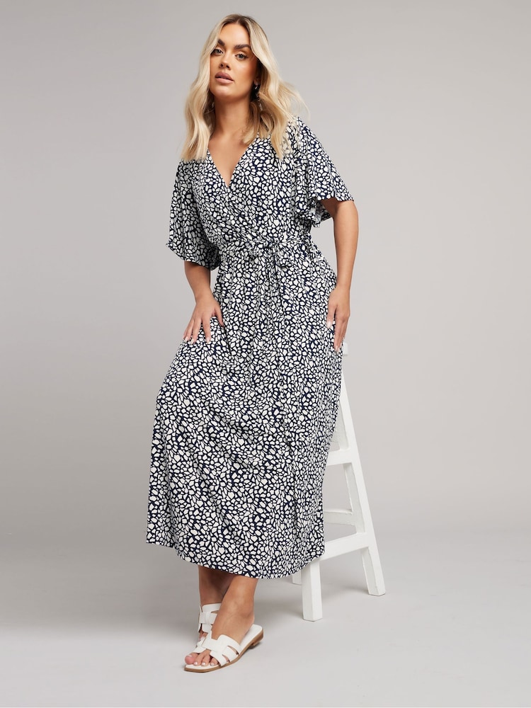 Yours Curve Blue Abstract Wrap Dress - Image 2 of 5