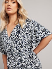 Yours Curve Blue Abstract Wrap Dress - Image 3 of 5