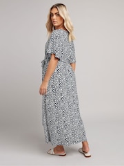 Yours Curve Blue Abstract Wrap Dress - Image 4 of 5
