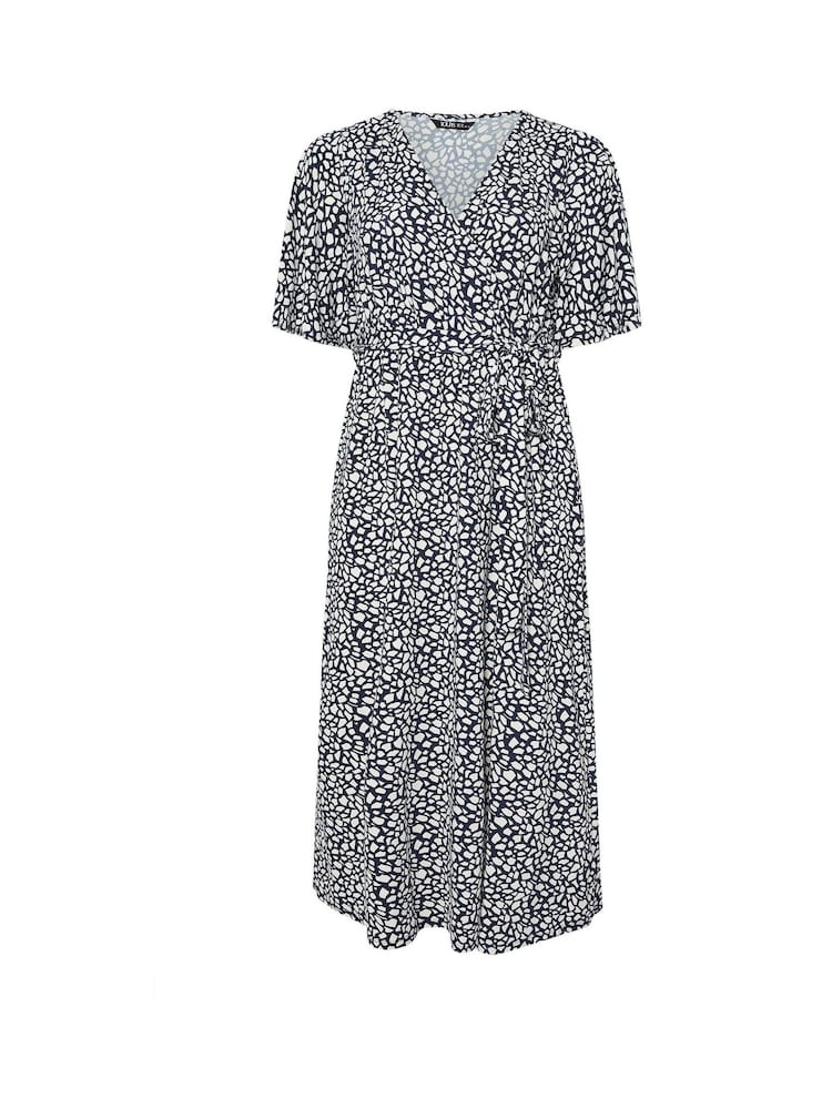 Yours Curve Blue Abstract Wrap Dress - Image 5 of 5