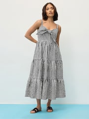 PixieGirl Petite Black Gingham Tie Front 100% Cotton Maxi Dress - Image 2 of 5