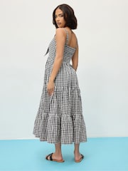 PixieGirl Petite Black Gingham Tie Front 100% Cotton Maxi Dress - Image 3 of 5