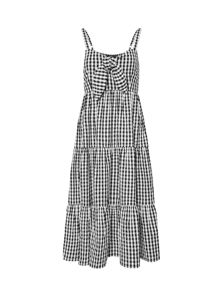 PixieGirl Petite Black Gingham Tie Front 100% Cotton Maxi Dress - Image 5 of 5