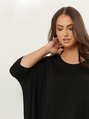 Yours Curve Charcoal Black Dipped Hem Top - Image 3 of 5