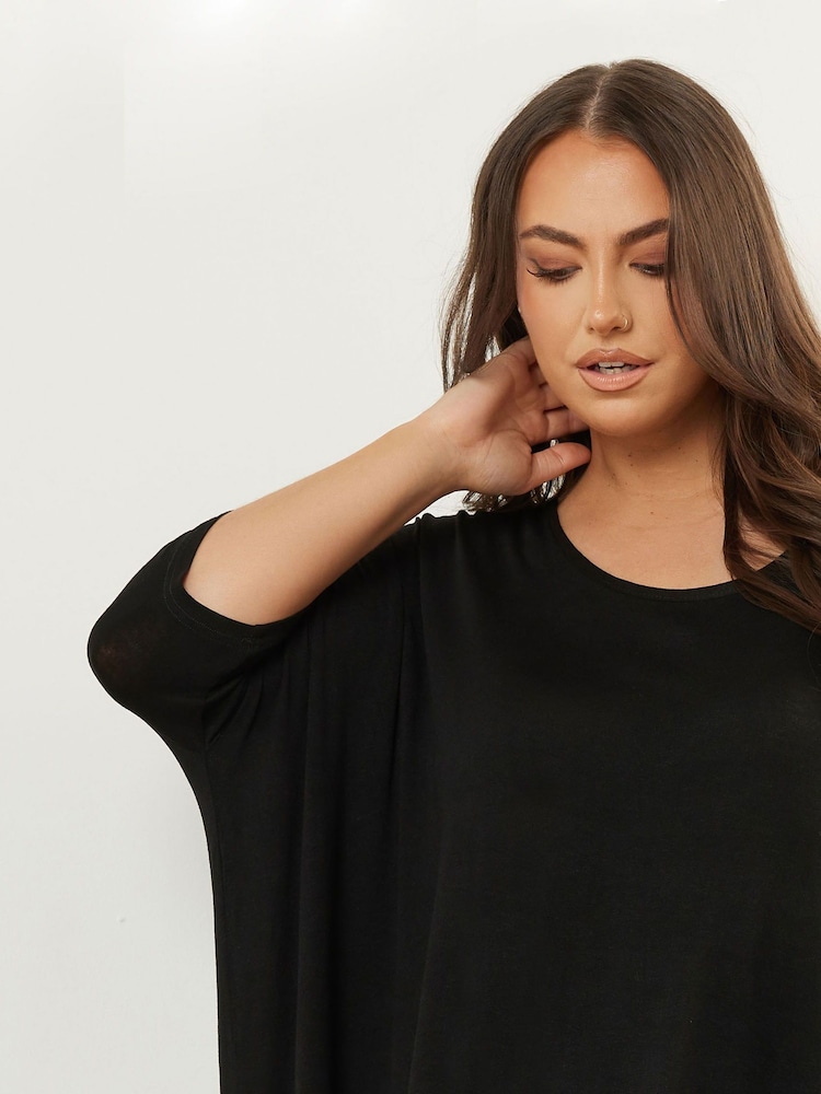Yours Curve Charcoal Black Dipped Hem Top - Image 3 of 5