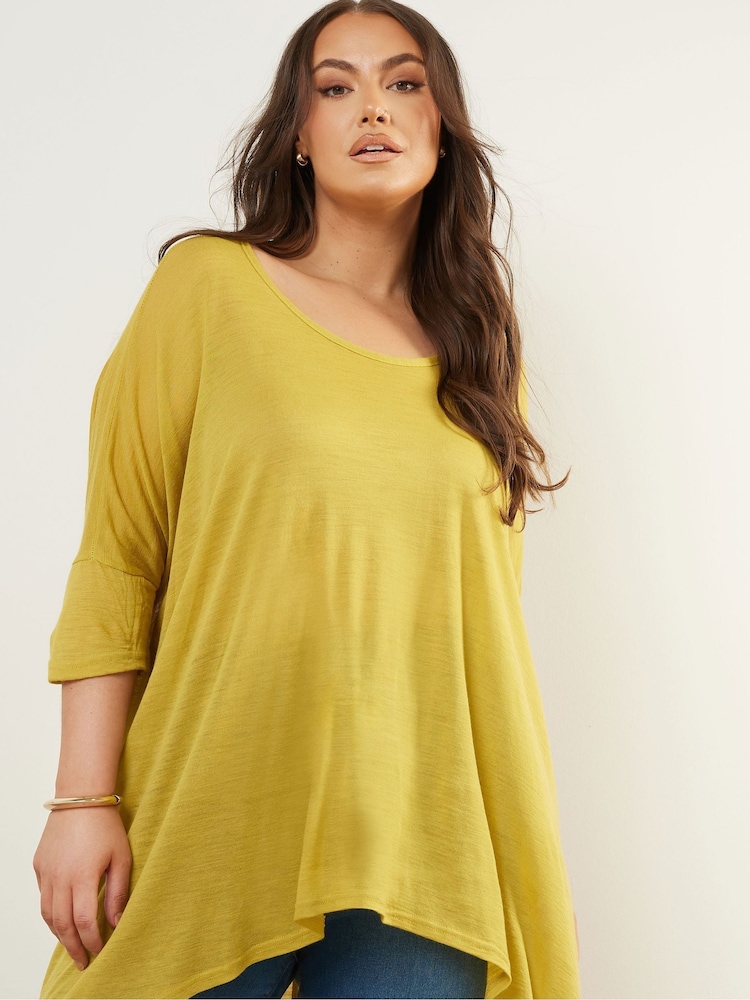 Yours Curve Green Dipped Hem Top - Image 1 of 5