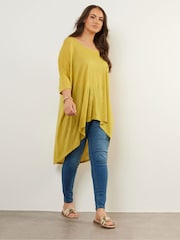 Yours Curve Green Dipped Hem Top - Image 3 of 5