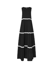 Long Tall Sally Black Contrast Trim Tiered 100% Cotton Dress - Image 1 of 1