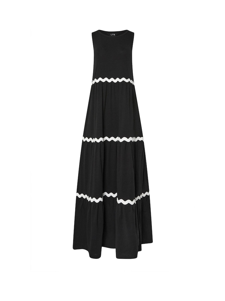 Long Tall Sally Black Contrast Trim Tiered 100% Cotton Dress - Image 1 of 1