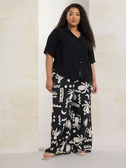 Yours Curve Black Printed Washed Twill Trousers - Image 2 of 5