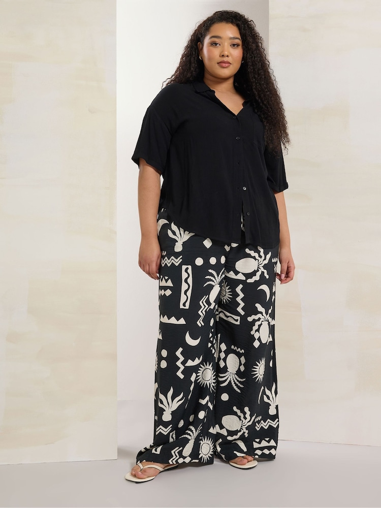 Yours Curve Black Printed Washed Twill Trousers - Image 2 of 5