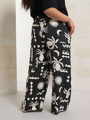 Yours Curve Black Printed Washed Twill Trousers - Image 3 of 5
