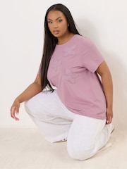 Yours Curve Pink Applique 100% Cotton T-Shirt - Image 4 of 5