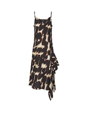 PixieGirl Petite Brown Abstract Animal Frill Hem Dress - Image 6 of 6