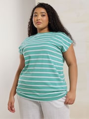 Yours Curve Blue Grown On Sleeve 100% Cotton Top - Image 1 of 5