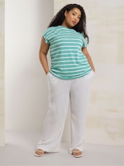 Yours Curve Blue Grown On Sleeve 100% Cotton Top - Image 2 of 5