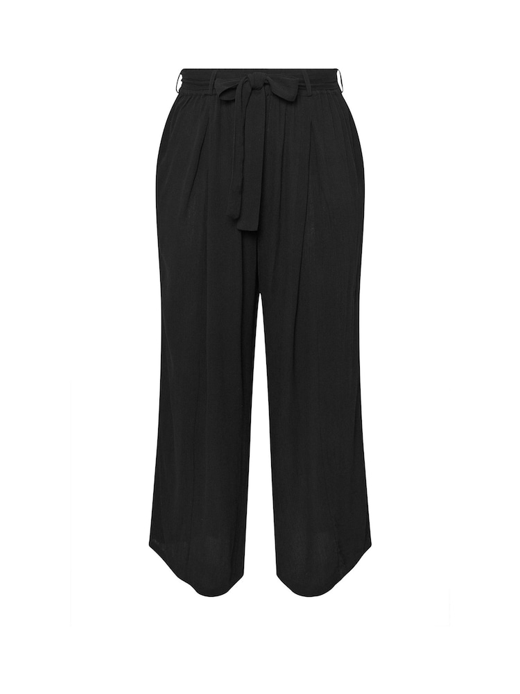 Yours Curve Black Crinkle Tie Waist Wide Leg Trousers - Image 5 of 5 Yours Curve Black Crinkle Tie Waist Wide Leg Trousers - Image 5 of 5