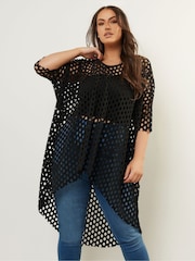 Yours Curve Black Dipped Hem Top - Image 1 of 5