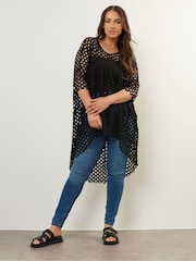 Yours Curve Black Dipped Hem Top - Image 2 of 5
