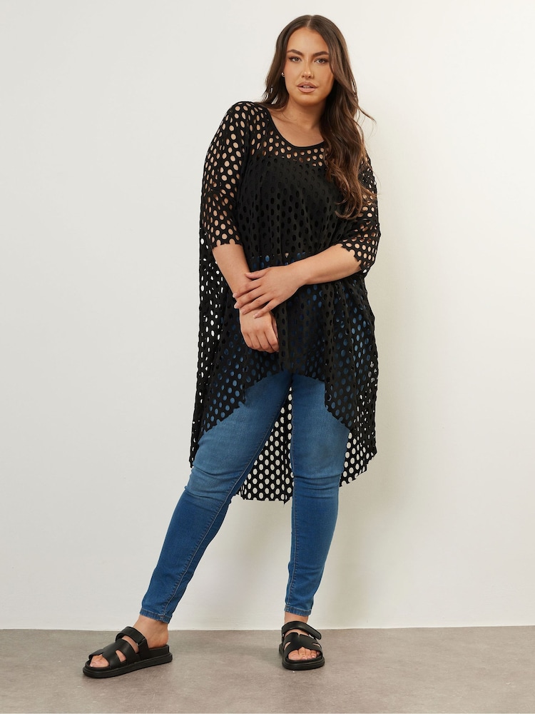Yours Curve Black Dipped Hem Top - Image 2 of 5