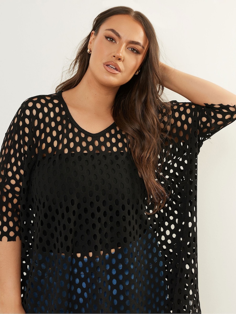 Yours Curve Black Dipped Hem Top - Image 4 of 5